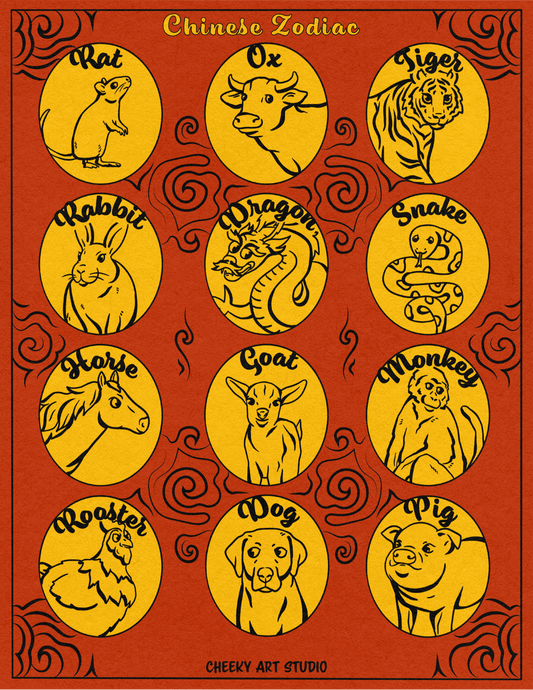 Chinese Zodiac Art Print - Cheeky Art Studio - allison thompson - allisthompson - art - Artwork - Portland, Oregon - Asian American Artist