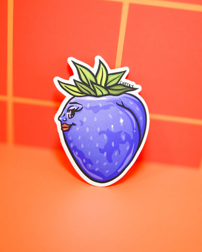 Chrome Blue Strawberry Vinyl Sticker - Cheeky Art Studio - berry - blue - chrome - Electronics Stickers & Decals - Portland, Oregon - Asian American Artist