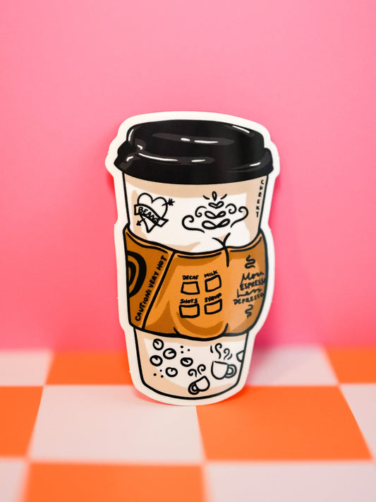 Coffee Takeout Booty Vinyl Sticker - Cheeky Art Studio - allison thompson - allisthompson - art - Electronics Stickers & Decals - Portland, Oregon - Asian American Artist