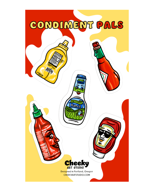 Condiment Pals Sticker Sheet - Cheeky Art Studio - hot sauce - ketchup - ranch