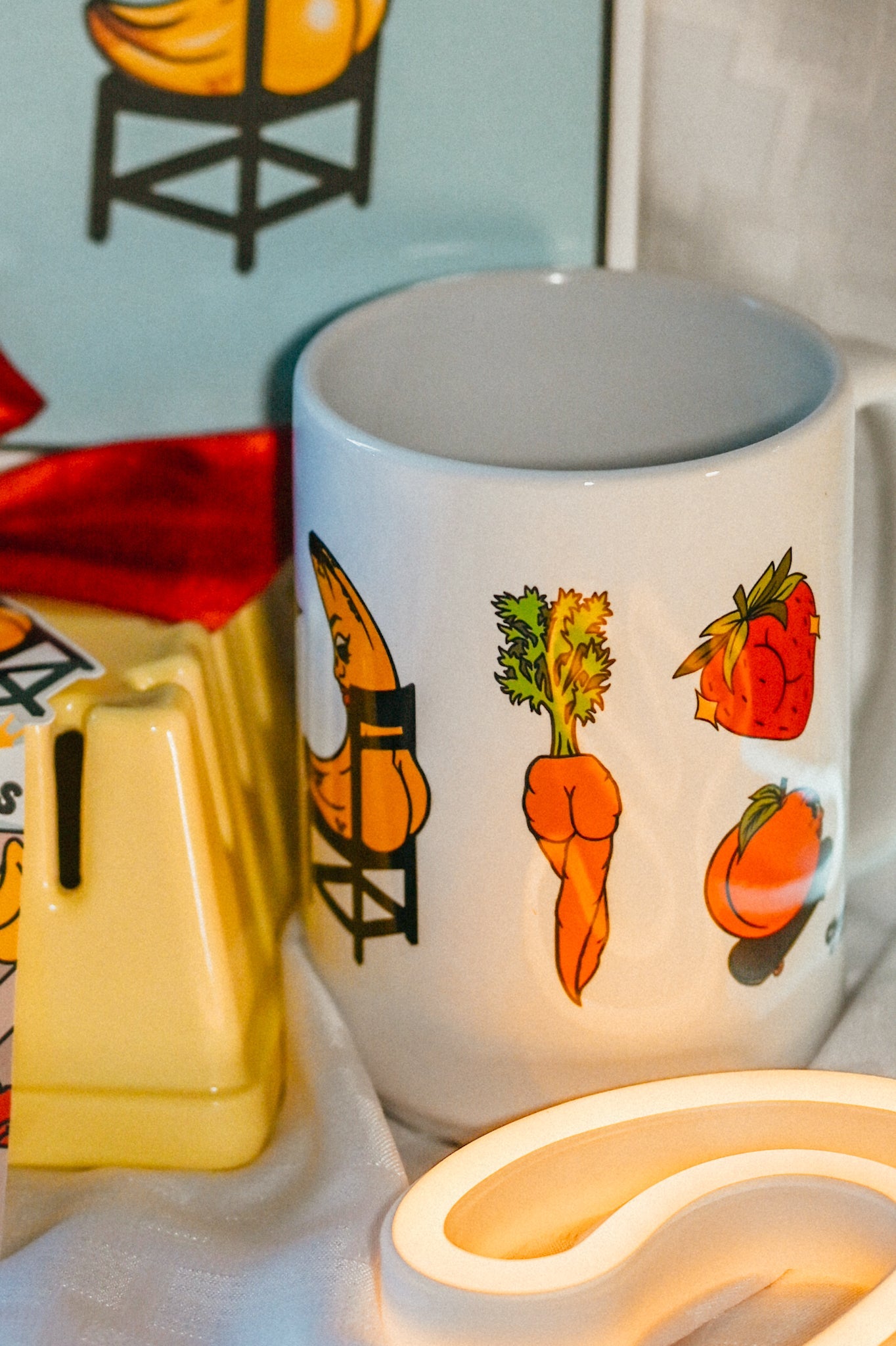 Foodie Booties 15oz Mug - Cheeky Art Studio - banana - carrot - Cherry - Mug - Portland, Oregon - Asian American Artist