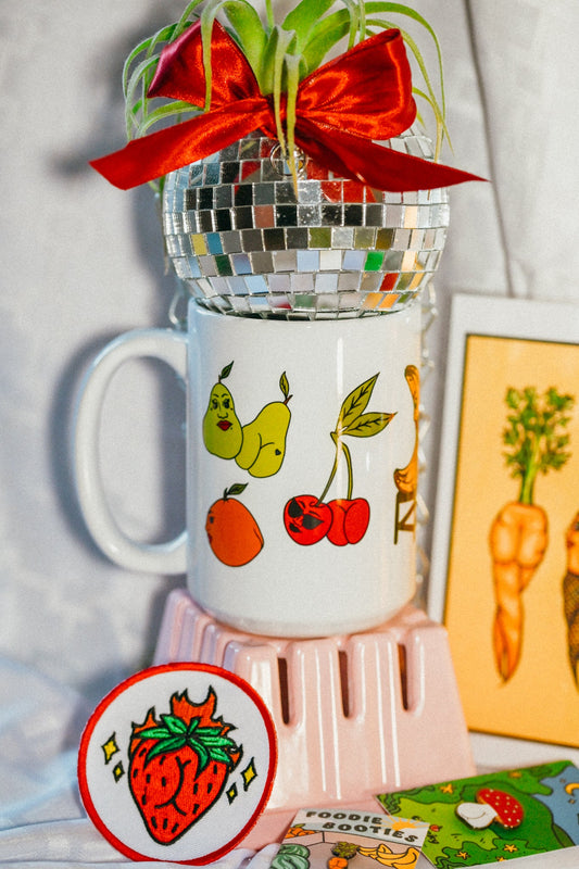 Foodie Booties 15oz Mug - Cheeky Art Studio - banana - carrot - Cherry - Mug - Portland, Oregon - Asian American Artist