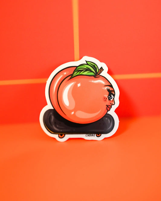 Skater Peach Sticker - Cheeky Art Studio - allison thompson - allisthompson - art - Electronics Stickers & Decals - Portland, Oregon - Asian American Artist