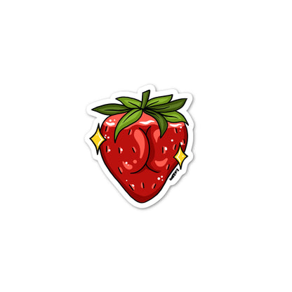 Strawbooty Vinyl Sticker - Cheeky Art Studio - berry - sticker - strawberry - Electronics Stickers & Decals - Portland, Oregon - Asian American Artist