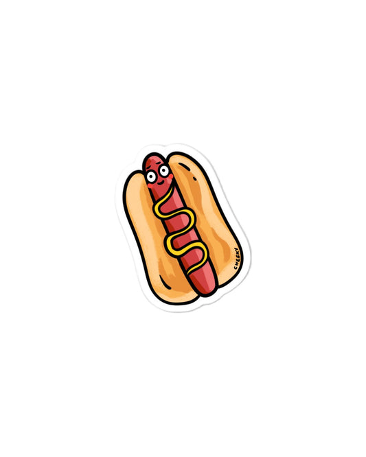 Surprised Hot Dog Vinyl Sticker - Cheeky Art Studio - allison thompson - allisthompson - art