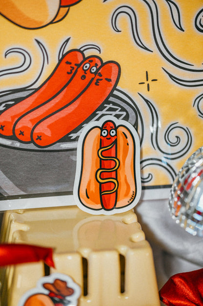 Surprised Hot Dog Vinyl Sticker - Cheeky Art Studio - allison thompson - allisthompson - art - Electronics Stickers & Decals - Portland, Oregon - Asian American Artist